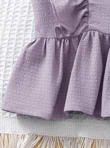 SHEIN Leap Crew Tween Girls Chiffon Ruffled V-Neck Blouse With Bowknot & Wide Leg Pants 2Pcs Casual Set, Countryside Style For Spring Outing, Garden Afternoon Tea - Mauve Purple - View 8