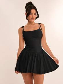 SHEIN BAE Pure White Minimalist Elegant A-Line Camisole Dress, Suitable For Valentine's Day Date, Party, Wedding, Graduation Season, Casual Outings Business Casual Woman - Black - View 3