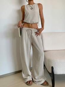 SHEIN EZwear Women Two Pieces Outfits For Daily Wear - Apricot - View 3