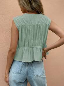 SHEIN Frenchy 女士无袖纯色休闲衬衫，适合夏季 - 水鴨藍 - 查看 2