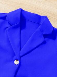 SHEIN Tween Girls Solid Lapel Neck Short Sleeve Single-Breasted Top And Wide-Leg Pants Casual 2 Pieces Set - Royal Blue - View 5