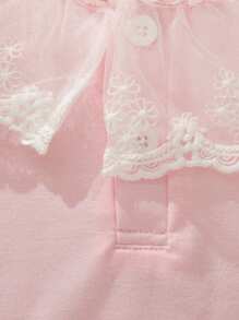 SHEIN Baby Girl Sweet Lace Ruffle Collar Short Sleeve Cardigan And Asymmetrical Ruffled Peplum Skirt Full Outfit Set, Suitable For Summer - Multicolor - View 6