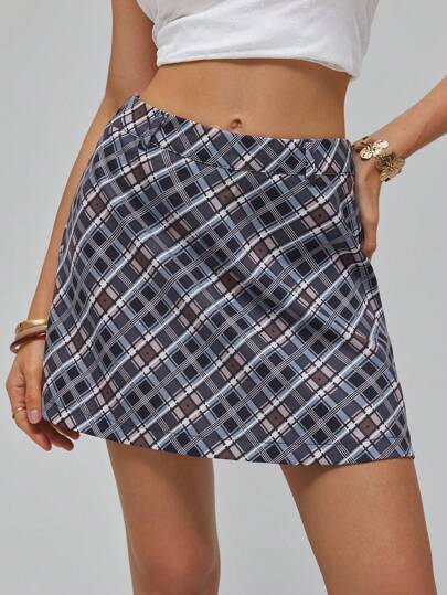 Roylia 女士优雅格子A字裙，夏季