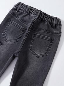 Young Girl Pocket Embroidered Flare Jeans - Dark Grey - View 7