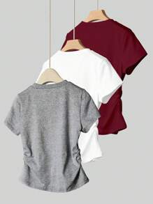 INAWLY Camiseta de cuello redondo de manga corta con estampado de lazo para mujer, moda para el verano - Multicolor - Ver 2