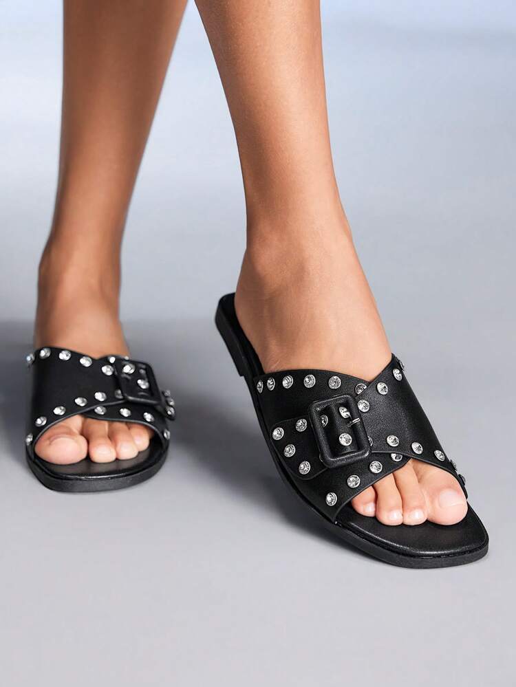 CUCCOO GRLICON Sandales plates pour femmes, style Y2K, rock punk, motard, fille cool, convient pour Halloween, Noël, fête