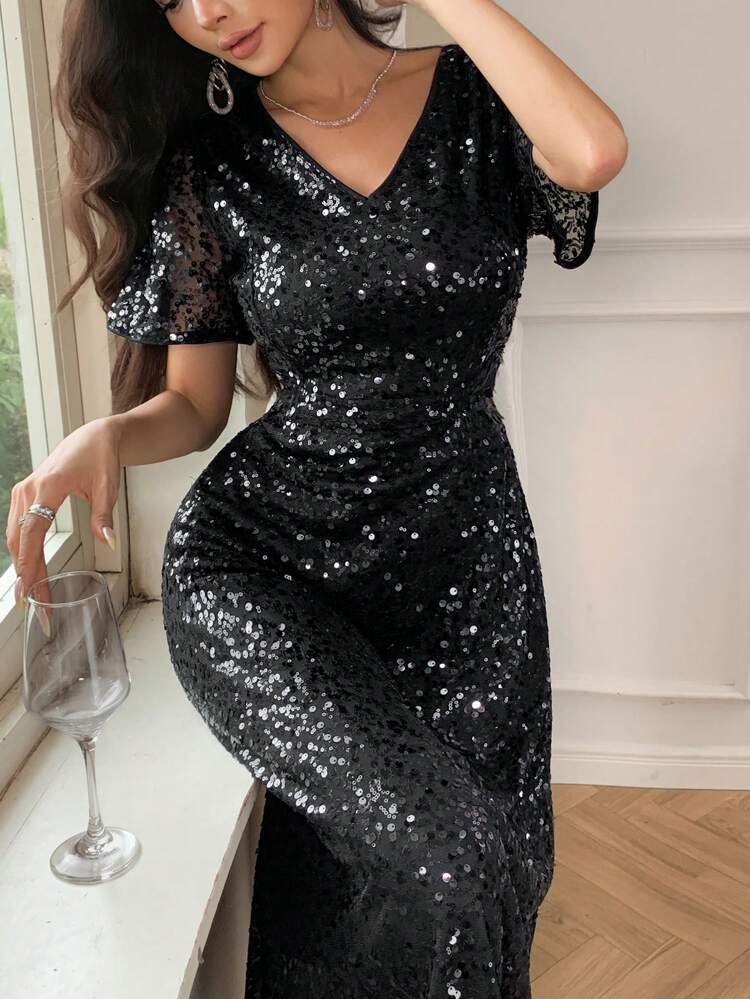 Women's Mid-Length Sequin Dress, Fashionable For Summer Luxury Prom Dress New Year Eve Dress Carnival Sparkly Dress Maxi Dress
