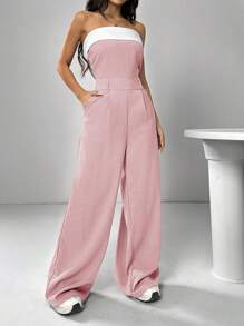 Muchica Women's Casual Contrast Color Summer Jumpsuit - Baby Pink - View 6