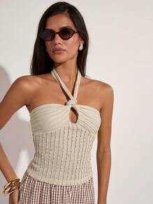 COSMINA Women's Solid Color Tassel Hem Hollow Out Backless Tank Top - Khaki - View 4