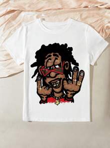 INAWLY Camiseta de mujer de manga corta con cuello redondo y estampado de dibujos animados vintage extravagante de la Y2K