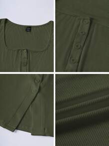 Zavorell 无袖方领针织吊带上衣，前开衩，修腰设计，性感时尚夏装 - 軍綠色 - 查看 7