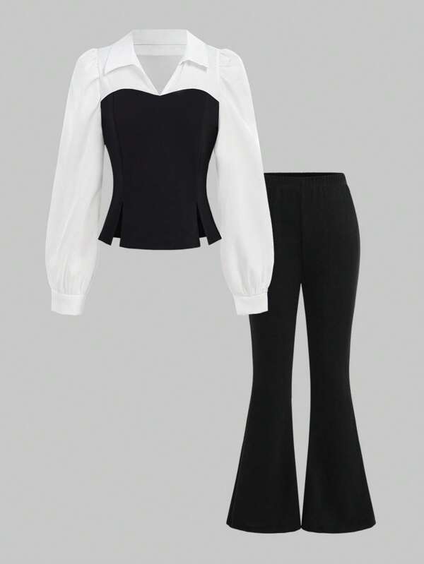 SHEIN 2 pièces Ensemble hauts rayés et pantalons évasés pour préadolescentes, élégant, pour mariage et invité de mariage