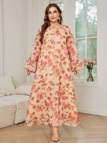 Al Najma Plus Size New Elegant Floral Print Long Sleeve Robe, Modest - Multicolor - View 5