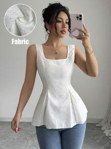 Elenzga Top corto sin mangas con cuello cuadrado y textura de rhinestone para mujer - Albaricoque - Ver 3