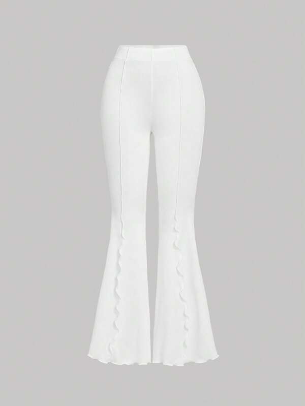 SHEIN MOD Elastic Frill Trim Flare Leg Women's Pants