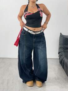 Flirla Canotta a fascia alla moda da donna in taglie forti, adatta per l'estate