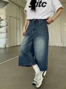 DAZY 女士休闲洗水做旧牛仔短裤 - 藍色 - 查看 3