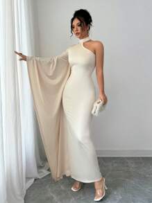 Breezaya Abito lungo elegante da donna monospalla attillato