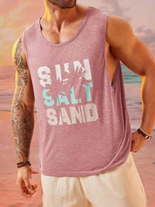 EASEVO Camiseta de tirantes de punto con cuello redondo y estampado de letras holgada, adecuada para verano, tallas grandes para hombre