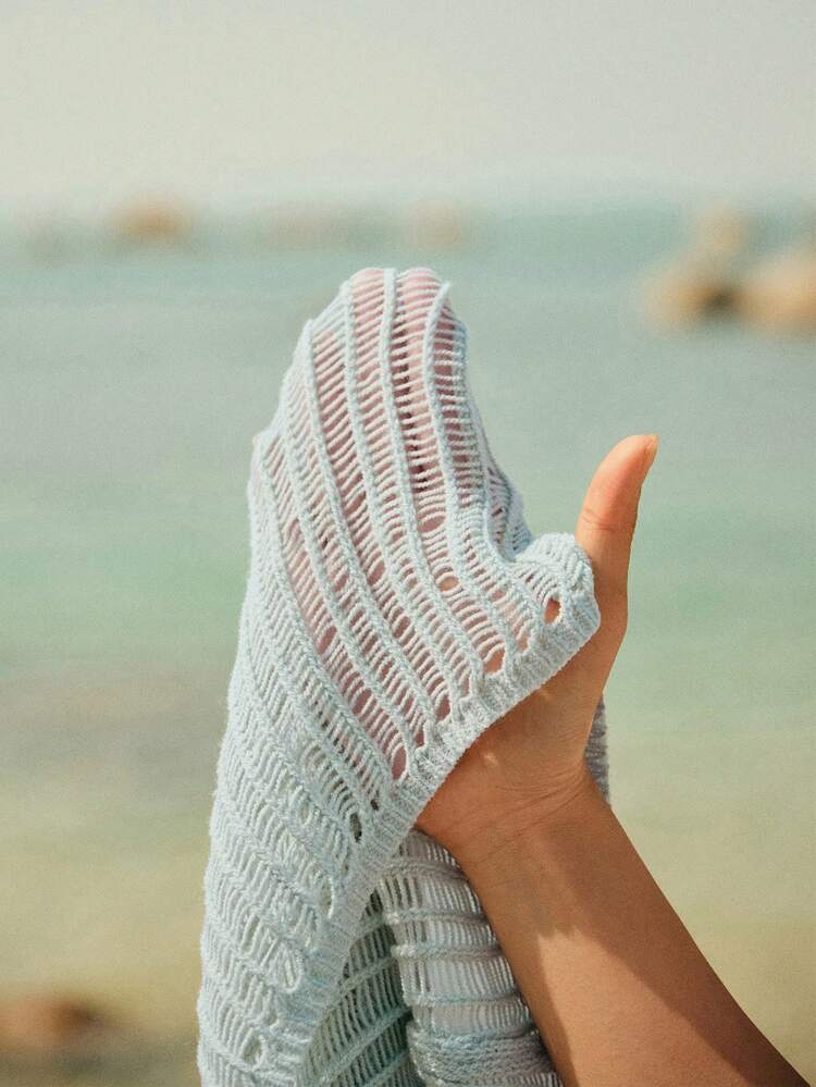 Elegantes, romantisches Damen Strandkleid aus gehäkelter Spitze mit Blumenmuster, Outfit für Frühling/Sommer