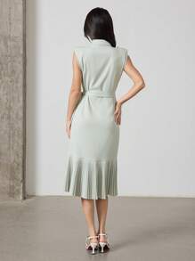 Heiryn Vestido elegante de verano de mujer con diseño envolvente y bajo plisado en un solo color