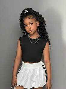 SHEIN Camiseta de manga corta con cuello redondo y recorte en la espalda, estilo deportivo casual para niña preadolescente, para el verano