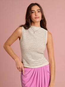 Enchnt Spring/Summer Romantic Women Solid Color Pleated Sleeveless T-Shirt, Elegant Office/Commute,For Romantic Dinner Dates&Holiday &Vacation&Fternoon Tea &Vacation &Wedding Season&Sweet Date&Graduation Season&Daily Commuting,Summer Top For Women