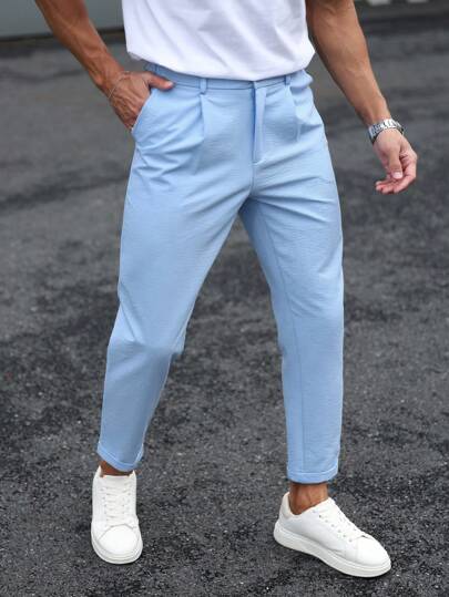 Manfinity Homme 纯色褶皱纽扣口袋休闲裤，适合春夏季