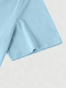 Manfinity Homme Plus Size Men's Solid Color Round Neck Short Sleeve Fashion Tee, Suitable For Summer - Blue - View 5