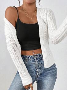 SHEIN Frenchy Áo Cardigan dài tay đơn sắc cài nút phía trước cho nữ - trắng - Xem 3