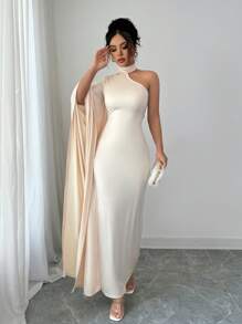Breezaya Abito lungo elegante da donna monospalla attillato