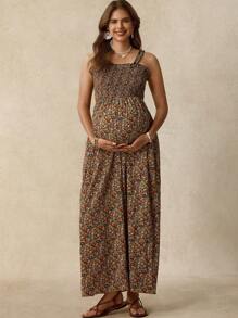 Boho Mama 孕妇碎花连体裤，休闲短袖夏季 - 彩色 - 查看 5