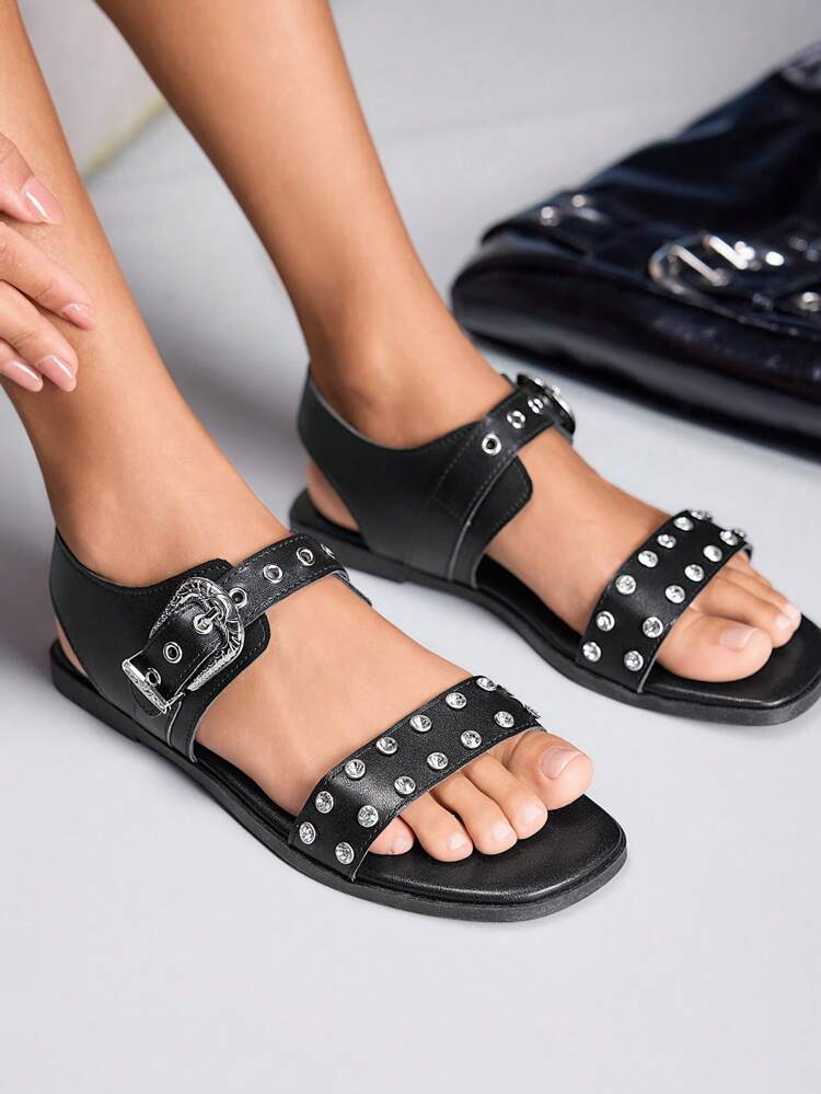 CUCCOO GRLICON Women's Flat Sandals, Y2K Style, Punk Rock, Biker, Cool Girl, Suitable For Halloween, Christmas, Party