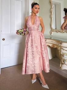 Glamine Vintage 3D Embossed Floral V-Neck Sleeveless Flared Women Dress Women Dresses Birthday Women Summer Clothing Women Birthday Outfit Halloween