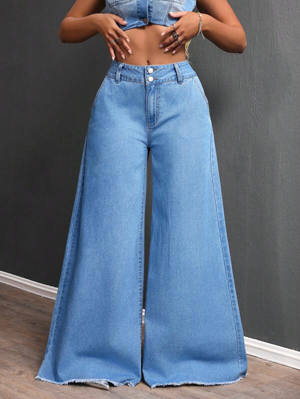 SHEIN SXY Women's Pocketed Wide Leg Loose Casual Versatile Jeans