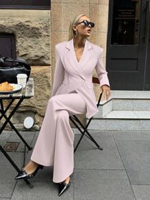Aloruh 女士基本款翻领长袖西装外套和裤子套装，通勤和日常穿着办公室服装，适合女性商务女性着装