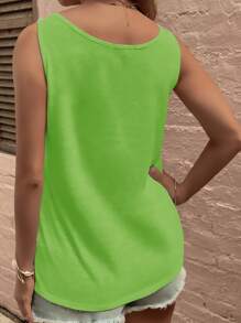 SHEIN LUNE CURVE 全新宽松纽扣设计加大码连体裤和背心 - 綠色 - 查看 2