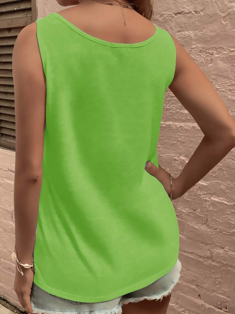 SHEIN LUNE CURVE 全新宽松纽扣设计加大码连体裤和背心 - 綠色 - 查看 2