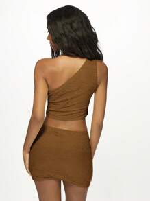 MISSGUIDED Designer Lace Two Piece Co-Ord Set One Shoulder Crop Top High Waist Mini Skirt Party Club Festival Summer Outfit