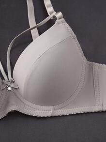 1pc Romantic Solid Color Underwire Supportive Adjustable Bra, Women's - Khaki - View 4