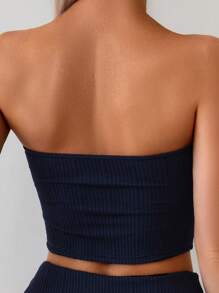 SHEIN Swim 春假女式两件套泳衣套装，纹理面料，贝壳和海星装饰，高腰成人沙滩泳裤 - 藏蓝色 - 查看 7