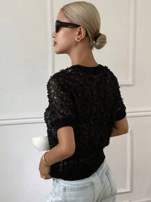 DAZY Women's Solid Color Body-Fitting Short Sleeve Pullover Blouse, Elegant Summer Top