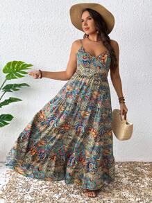 Breezaya Plus Size Solid Color Ruffle Hemline Backless Spaghetti Strap Sleeveless Dress For New Year Clothes, For Thanksgiving Maxi Women Outfit - Multicolor - View 7