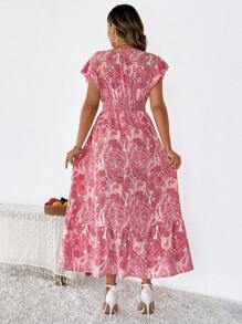 SHEIN Clasi Plus Size V-Neck Short Sleeve Dress, Fashionable For Summer For Women Plus Size Dresses For Women Resort Wear For Women Plus Dresses For Women Mother Day Mom Mother Mommy Mother's Day Dress Women Floral Dress Women's Spring Dresses Women Wedding Guest Dress Women Outfit,Sun Dresses For Women