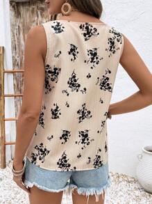 Medorina 女式花卉印花不对称领无袖休闲度假衬衫 - 彩色 - 查看 2