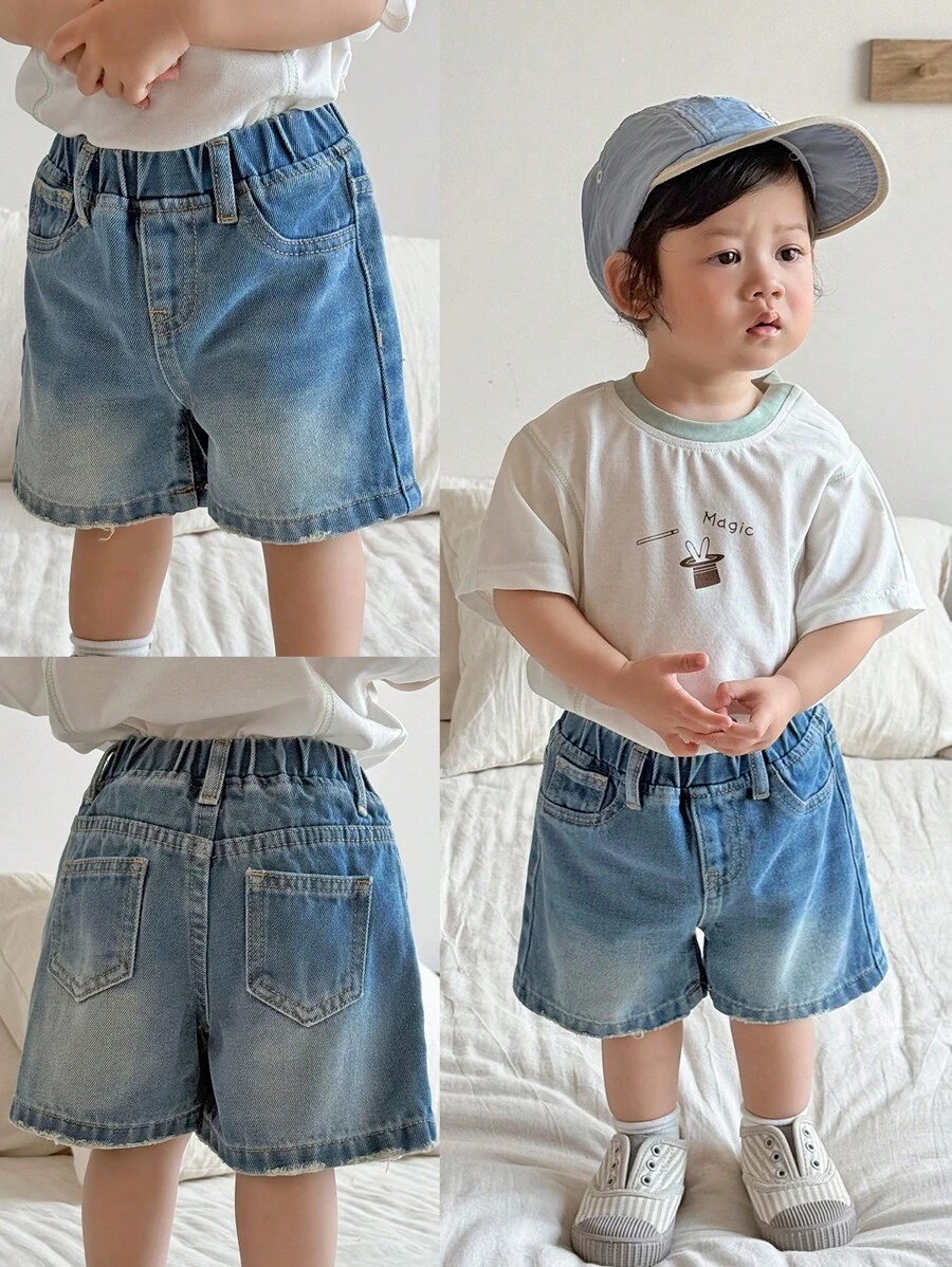 SHEIN Baby Boy Washed Blue Casual Denim Shorts - Medium Wash - View 1