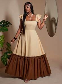 Maweii 夏季女士加大码宽松拼接休闲度假曲线女式长裙