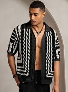 Manfinity VCAY Suéter holgado de manga corta de punto casual para hombre, moda diaria para jóvenes