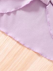 Sparklyn 2 件套青少年女孩优雅盖袖串珠上衣和花卉印花连衣裙（配腰带），春夏 - 淡紫色 - 查看 5