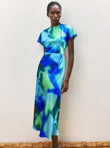 Maija Abito corto in satin da donna, elegante e romantico, con stampa floreale sfumata, adatto per l'estate - Multicolore - Visualizzare 4